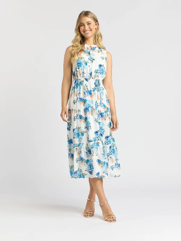 Spring Bouquet Midi Dress Trendy A-Line Midi Dress