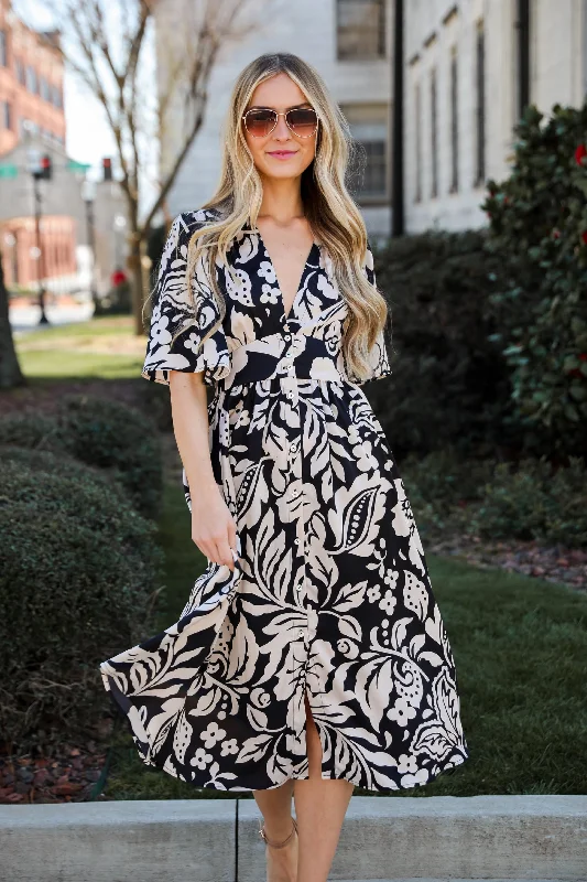 FINAL SALE - Stunning Time Black Floral Midi Dress Stylish Animal Print Midi Dress