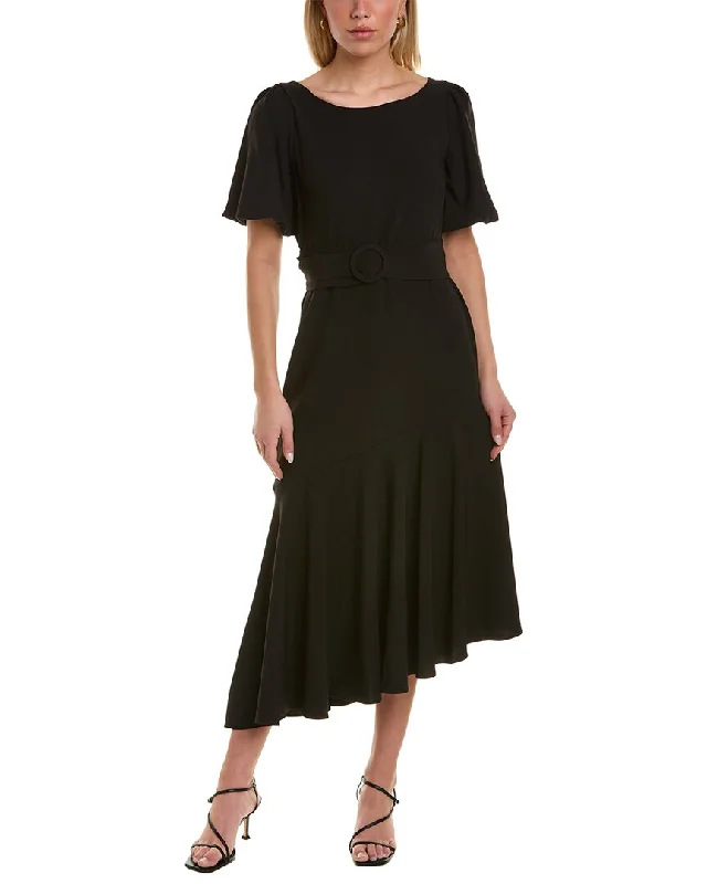 Taylor Belted Crepe Midi Dress Comfortable Short Sleeve Midi Dress