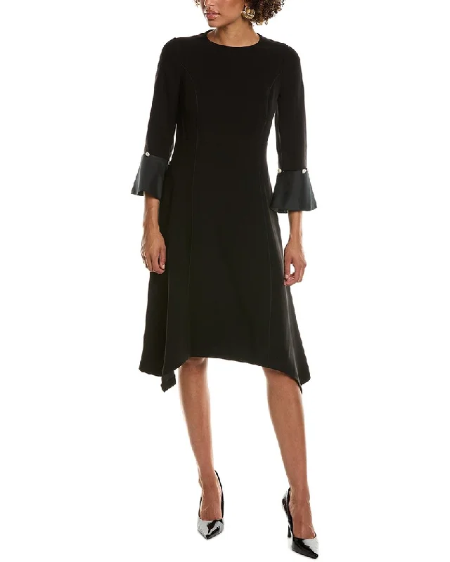 Teri Jon by Rickie Freeman Crepe Pearl-Trim Midi Dress Comfortable Adjustable Strap Midi Dress