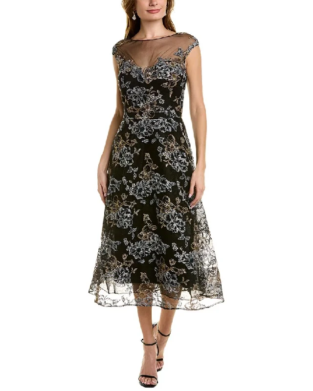 Teri Jon by Rickie Freeman Metallic Jacquard Midi Dress Cozy Knit Midi Dress