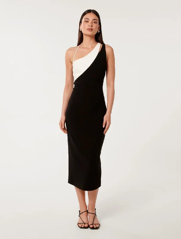 Toni Colour Block Midi Dress Stylish High-Waisted Midi Dress