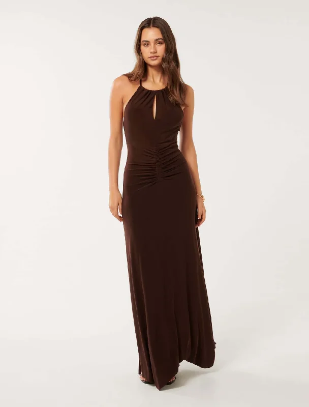 Whitney Gathered Midi Dress Elegant Maxi-Midi Hybrid Dress