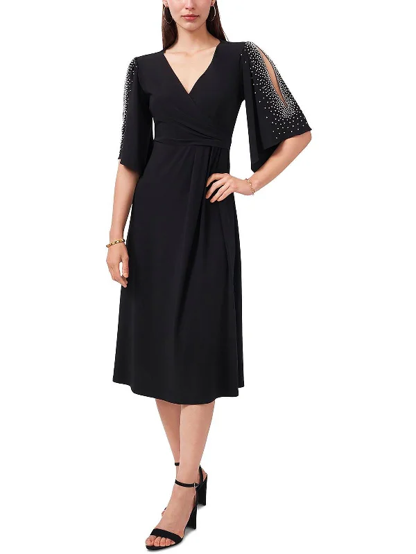 Womens Beaded Mid Calf Midi Dress Elegant Satin Slip Midi Dress