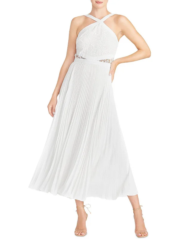 Womens Chiffon Lace Overlay Midi Dress Stylish Vintage Midi Dress