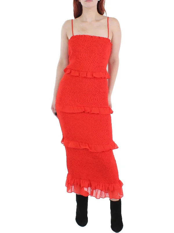 Womens Chiffon Smocked Midi Dress Stylish Striped Midi Dress