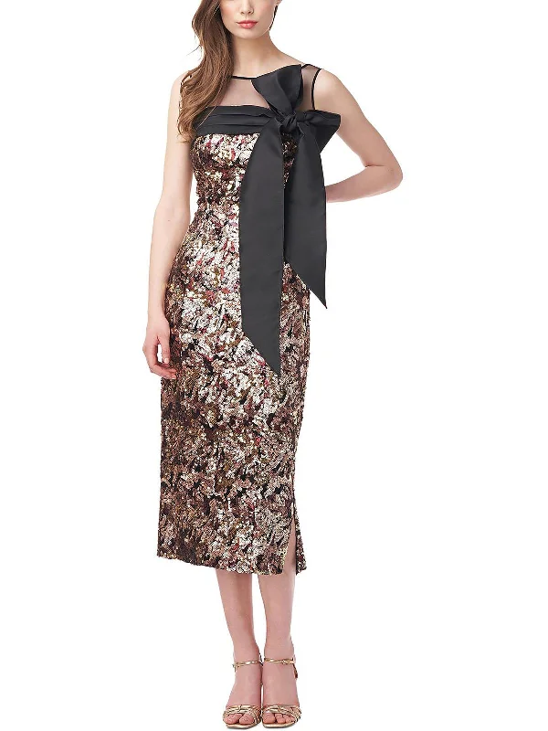Womens Embellished Illusion Midi Dress Comfortable Deep V Midi Dress
