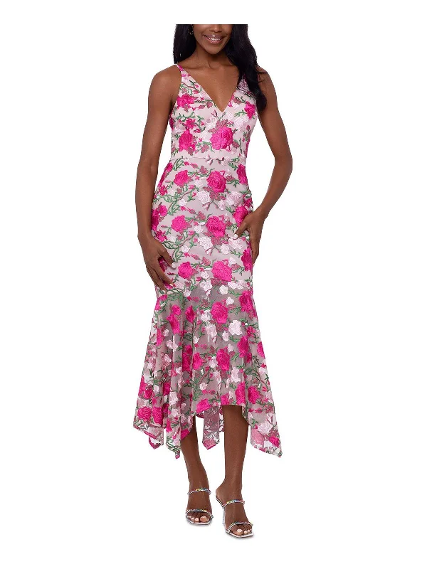 Womens Embroidered Floral Midi Dress Trendy Square Neck Midi Dress