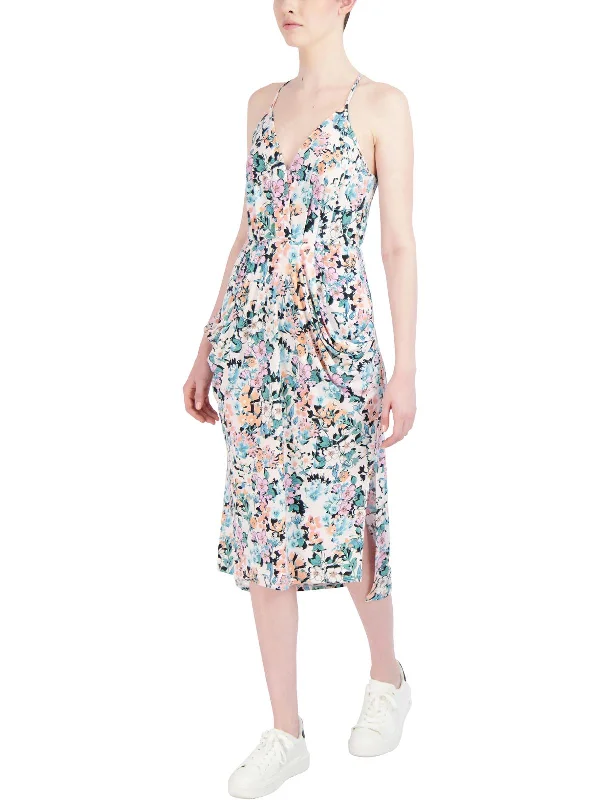 Womens Floral Print Calf Midi Dress Cozy T-shirt Midi Dress