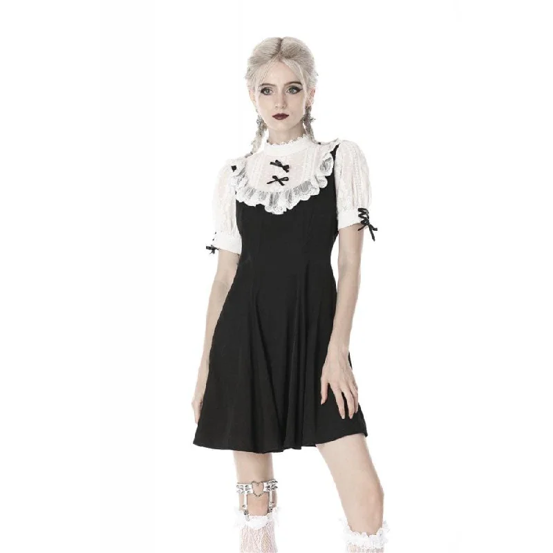 Women's Gothic Stand Collar Lolita Doll Midi Dresses Fashionable High-Low Midi Dress