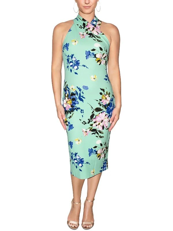 Womens High-neck Fitted Midi Dress Fashionable A-Line Midi Dress