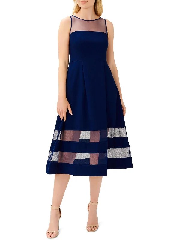 Womens Illusion Calf Midi Dress Stylish Long Sleeve Floral Midi Dress