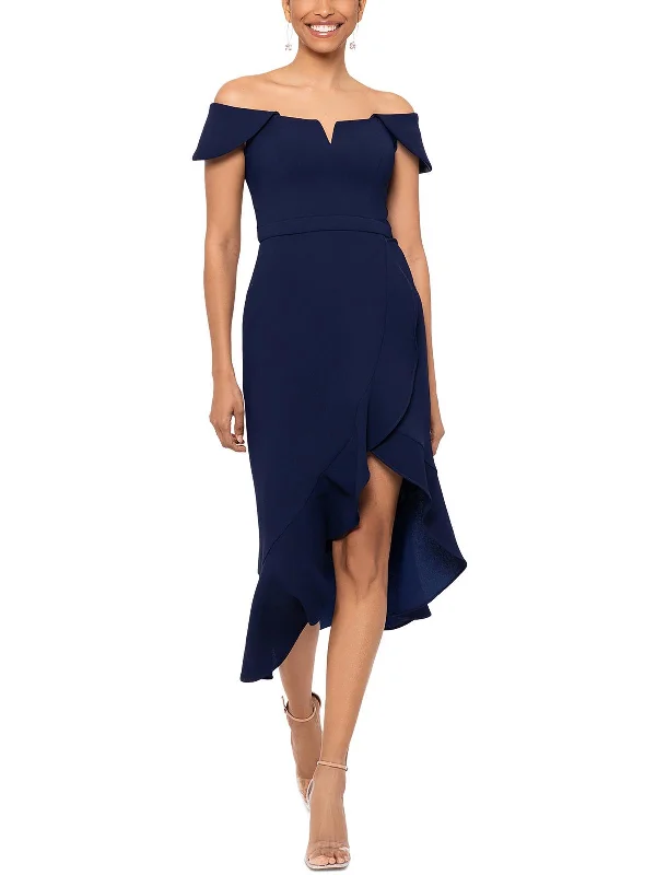 Womens Off-The-Shoulder Notch Midi Dress Trendy Long Sleeve Midi Dress