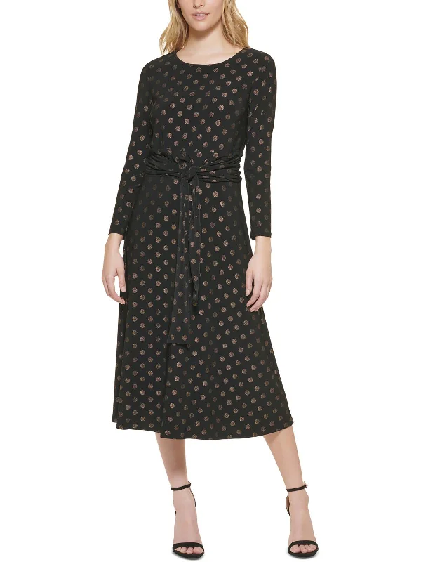 Womens Ruched Calf Midi Dress Comfortable Geometric Print Midi Dress