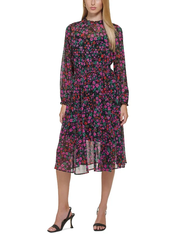 Womens Smocked Calf Midi Dress Fashionable High-Low Midi Dress