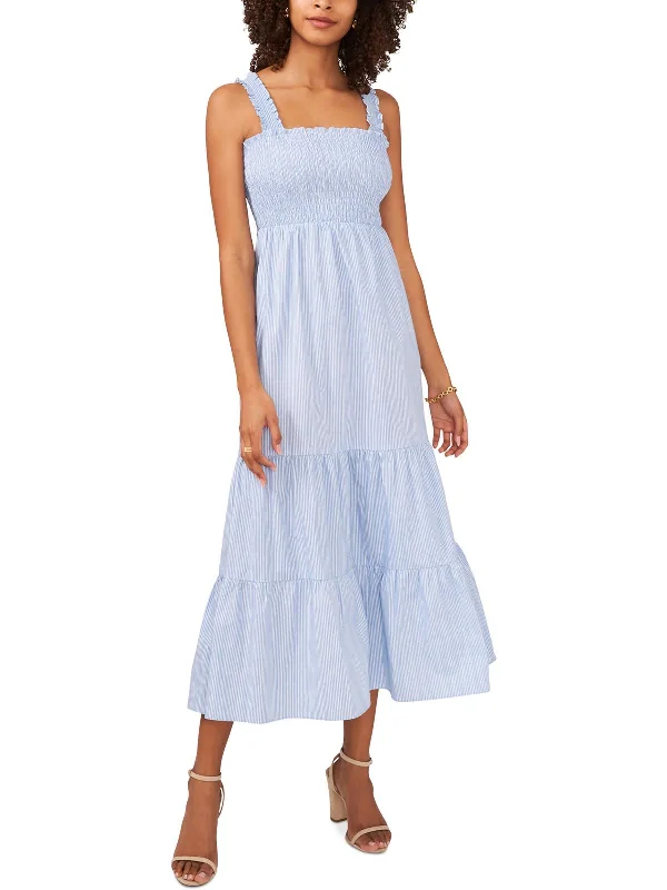 Womens Striped Calf Midi Dress Fashionable Pencil Midi Dress