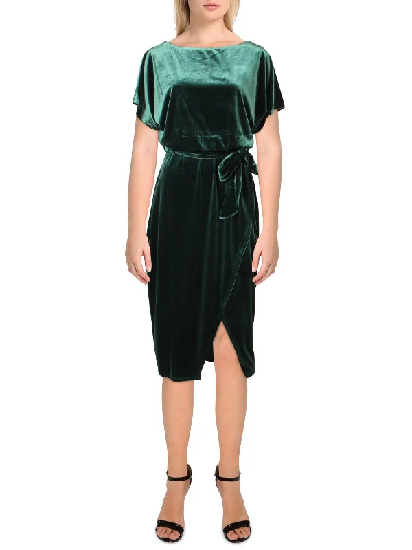 Womens Velvet Boatneck Midi Dress Stylish Cold Shoulder Midi Dress