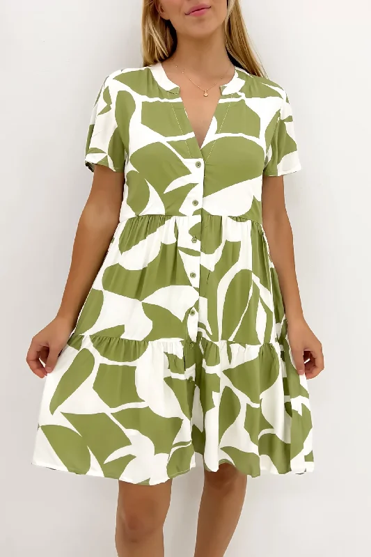 Adalynn Mini Dress Sage Abstract Comfortable Wrap Mini Dress