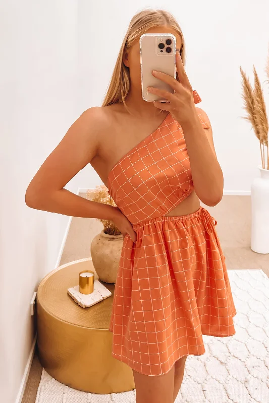 Adora Mini Dress Orange Fashionable Lace-Trim Mini Dress