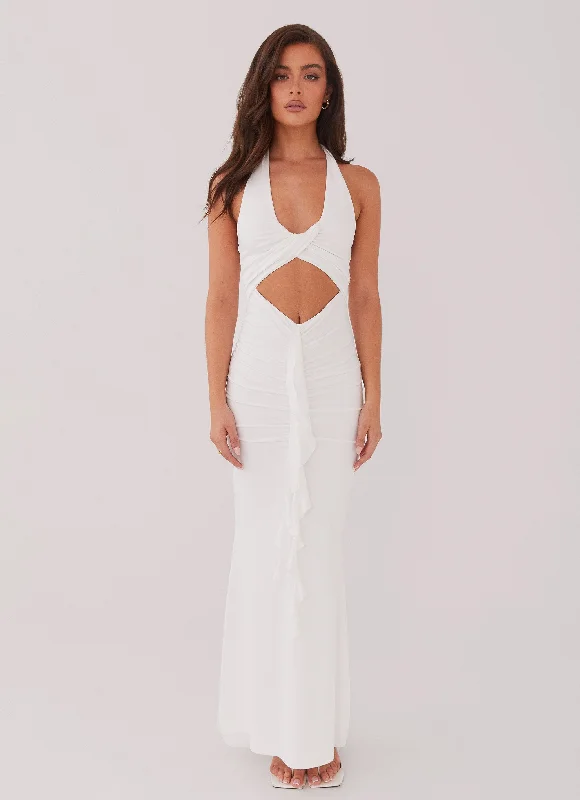 Allanna Frill Maxi Dress - White Cozy Ribbed Maxi Dress