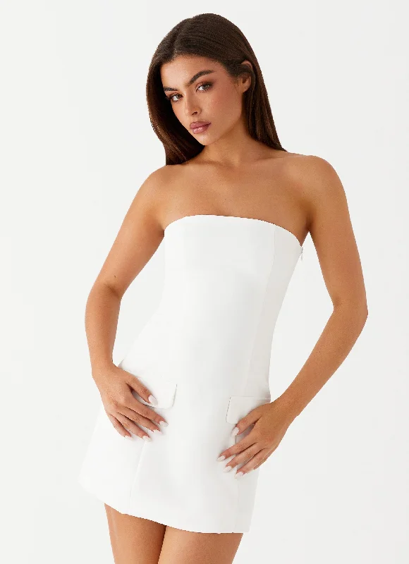 Allora Strapless Mini Dress - White Comfortable Fit-and-Flare Mini Dress
