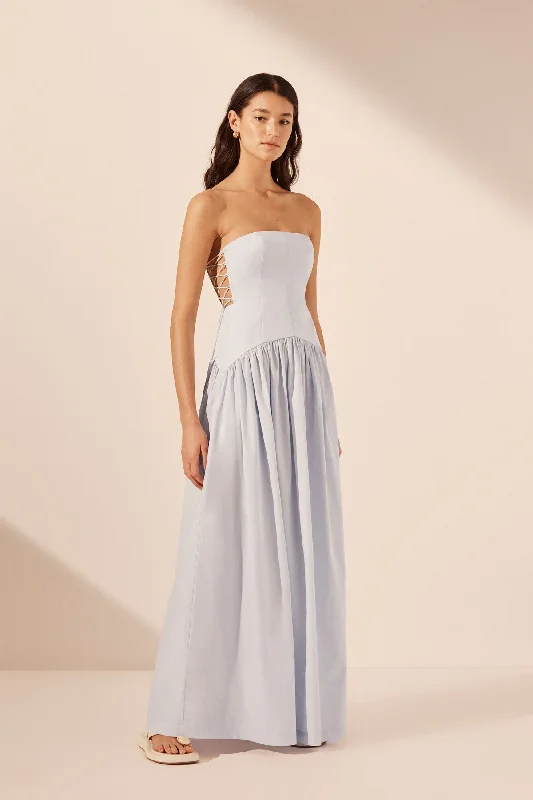 AMADA LACE UP STRAPLESS MAXI DRESS - ICE BLUE Elegant Floral Maxi Dress