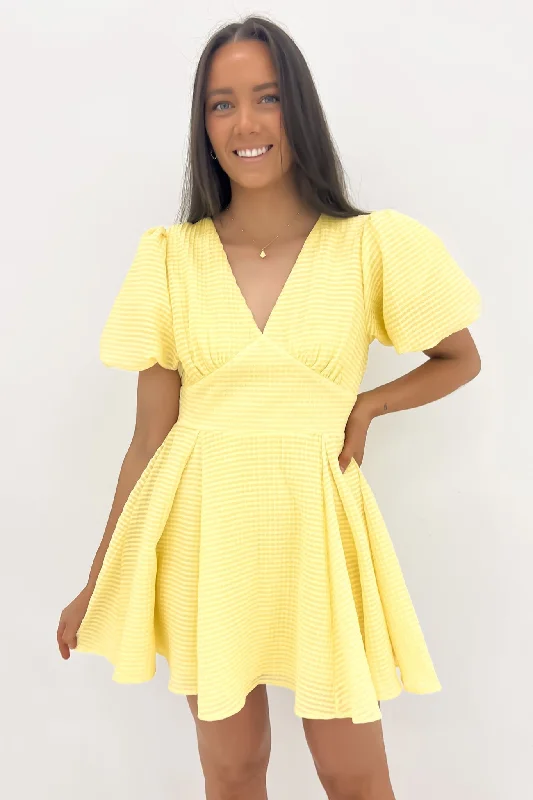 Amanda Mini Dress Yellow Chic Bohemian Mini Dress