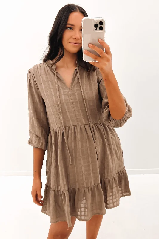 Amarie Mini Dress Tan Casual Mini Dress with Pockets