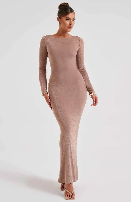 Anastassia Maxi Dress - Chocolate Fashionable Chiffon Tiered Maxi Dress