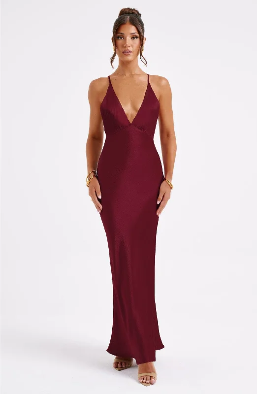 Anja Maxi Dress - Burgundy Cozy Maxi Dress with Slit