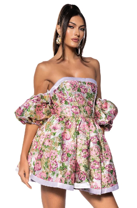 ANNABELLE BROCADE MINI DRESS Comfortable Linen Mini Dress