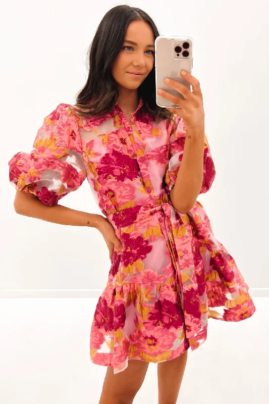 Annabelle Mini Dress Pink Trendy Off-Shoulder Dress Mini