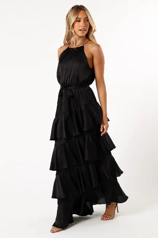 Annalise Tiered Maxi Dress - Black Stylish Maxi Dress with Pleats