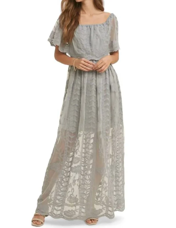 Anne Lace Overlay Maxi Dress In Cloud Comfortable Cotton Maxi Dress