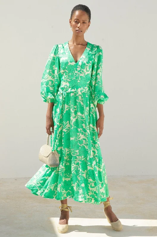 Annie Maxi Dress | Lined Floral Cream/Green Elegant Velvet Maxi Dress