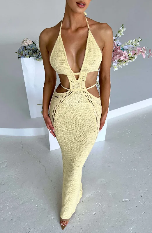 Arabella Maxi Dress - Lemon Comfortable Satin Maxi Dress