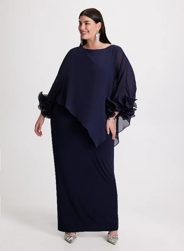 Asymmetric Poncho-Effect Maxi Dress Fashionable Chiffon Maxi Dress