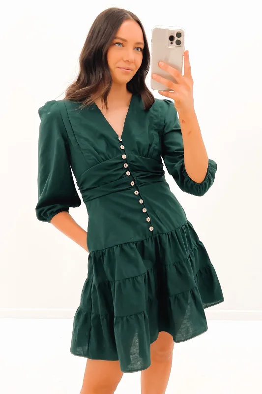 Aubra Mini Dress Emerald Cozy Ruched Mini Dress