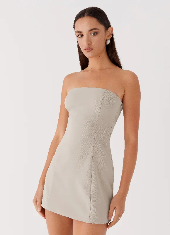 Ayanna Strapless Mini Dress - Beige Stylish Plaid Mini Dress