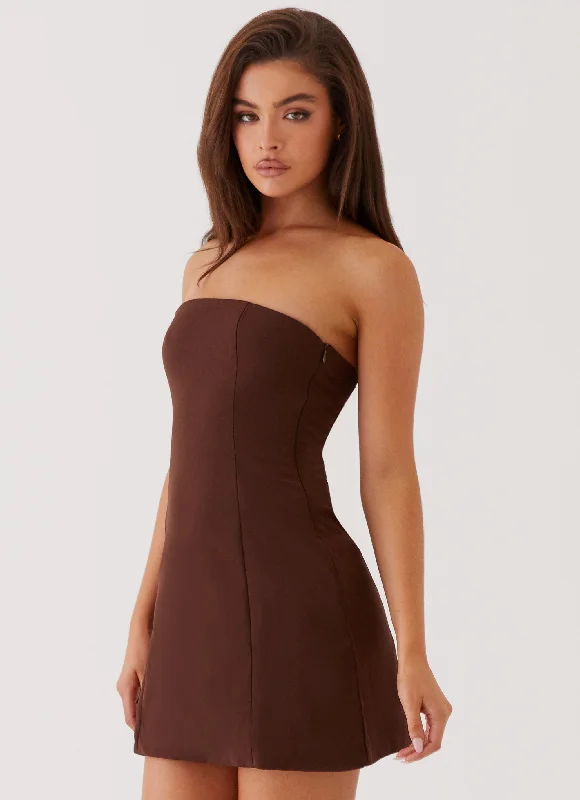 Ayanna Strapless Mini Dress - Chocolate Classic Casual Mini Dress