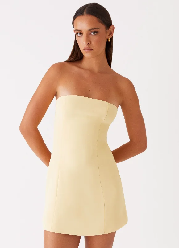 Ayanna Strapless Mini Dress - Yellow Stylish Ribbed Mini Dress