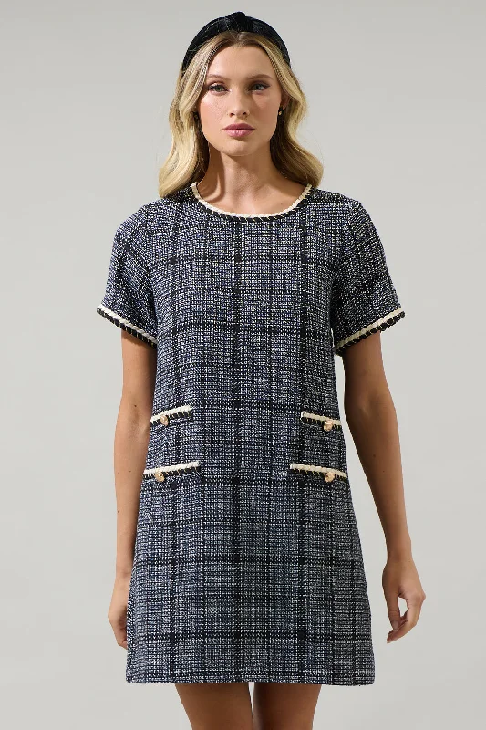 Bale Audrey Tweed Shift Mini Dress Elegant Velvet Mini Dress