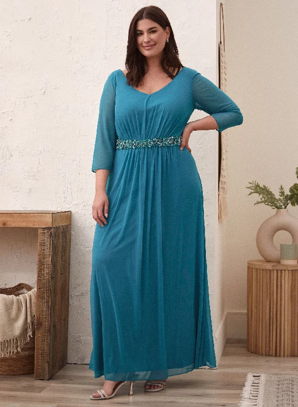 Beaded Waist Maxi Dress Comfortable Fit-and-Flare Maxi Dress