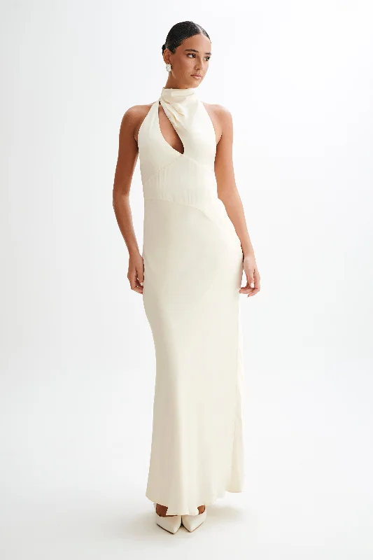 Belladonna Satin Halter Maxi Dress - Ivory Stylish V-Neck Maxi Dress