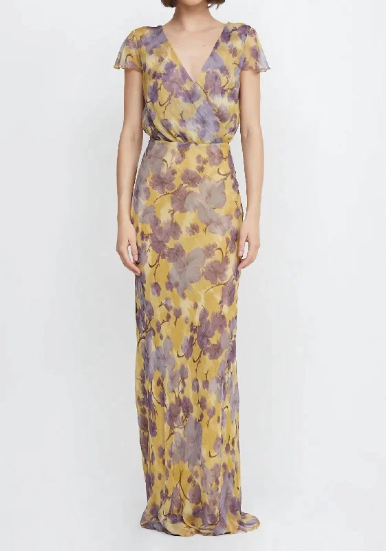 Bernadette Wrap Maxi Dress In Golden Violet Elegant Tiered Maxi Dress