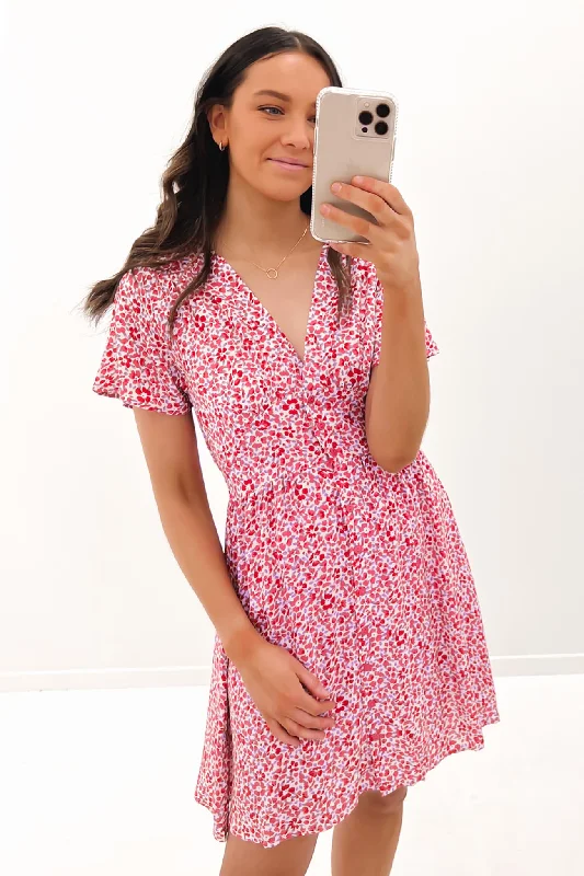 Bertie Mini Dress Red White Floral Cozy Jersey Mini Dress