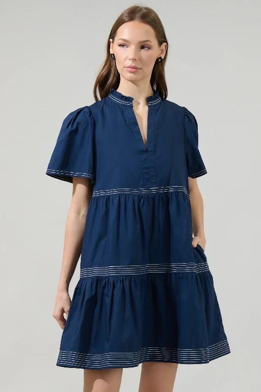 Betty Poplin Tiered Mini Dress Chic Pleated Mini Dress