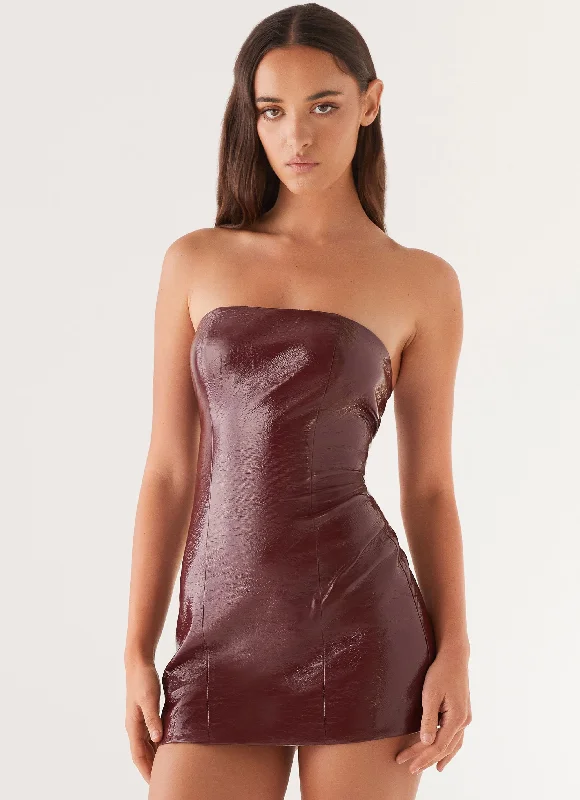 Big Shot Strapless Mini Dress - Merlot Trendy Mesh Mini Dress