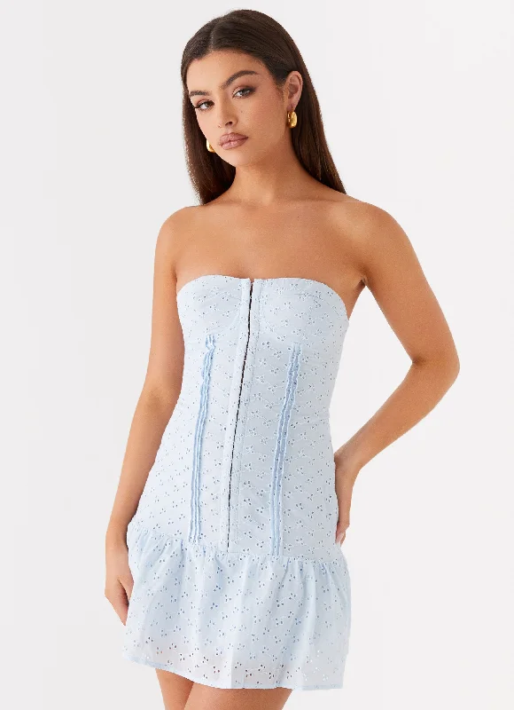 Bloomsbury Bustier Mini Dress - Blue Stylish Short Sleeve Mini Dress