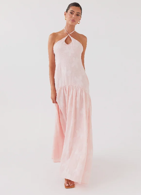 Blushed Cross Neckline Maxi Dress - Pink Petal Elegant Velvet Maxi Dress